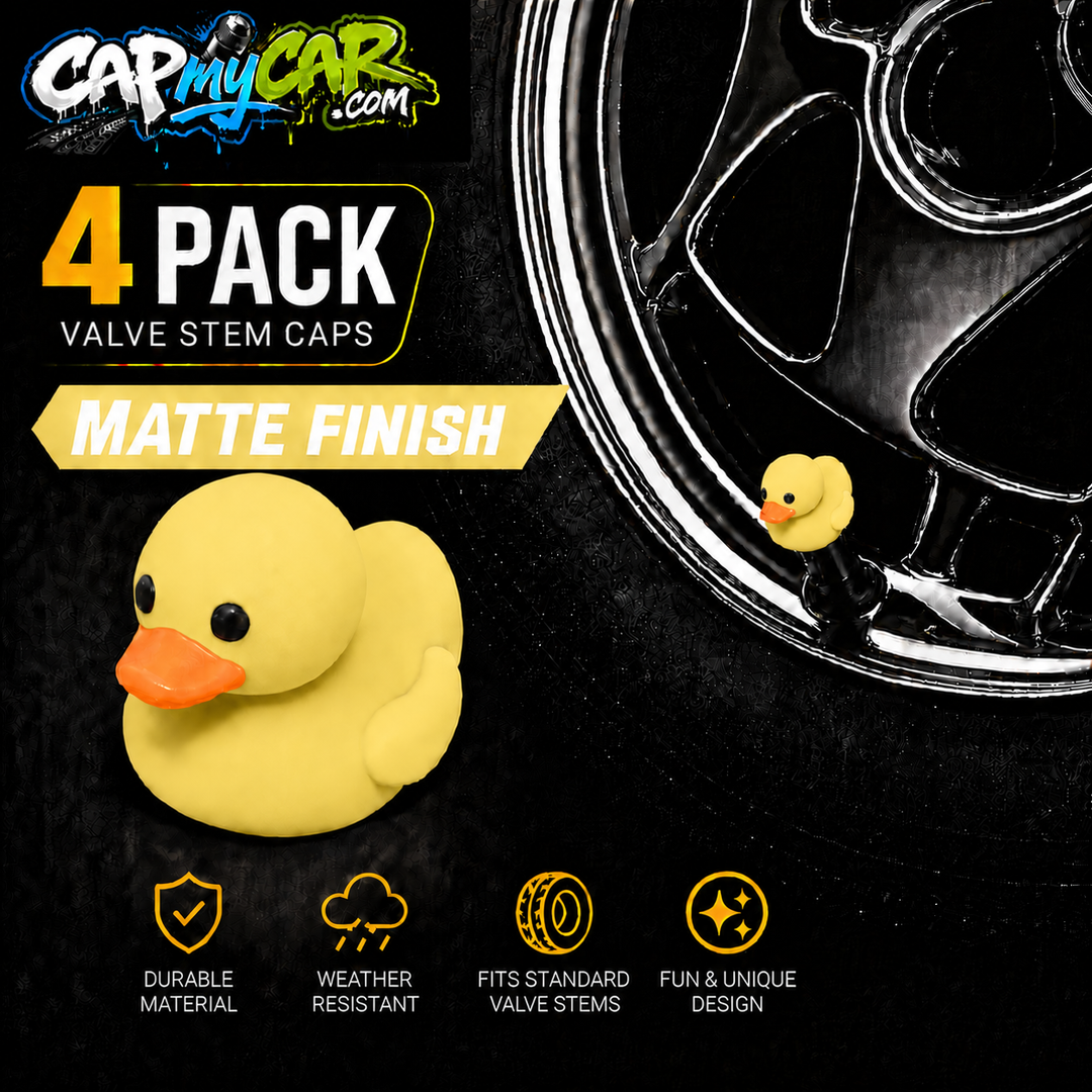 Duck Valve Stem Caps – Matte Finish Rubber Duck Tire Caps (4 Pack)