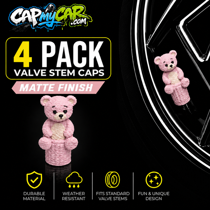 Matte Teddy Bear Valve Stem Caps (4 Pack)