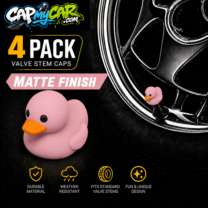 Duck Valve Stem Caps – Matte Finish Rubber Duck Tire Caps (4 Pack)