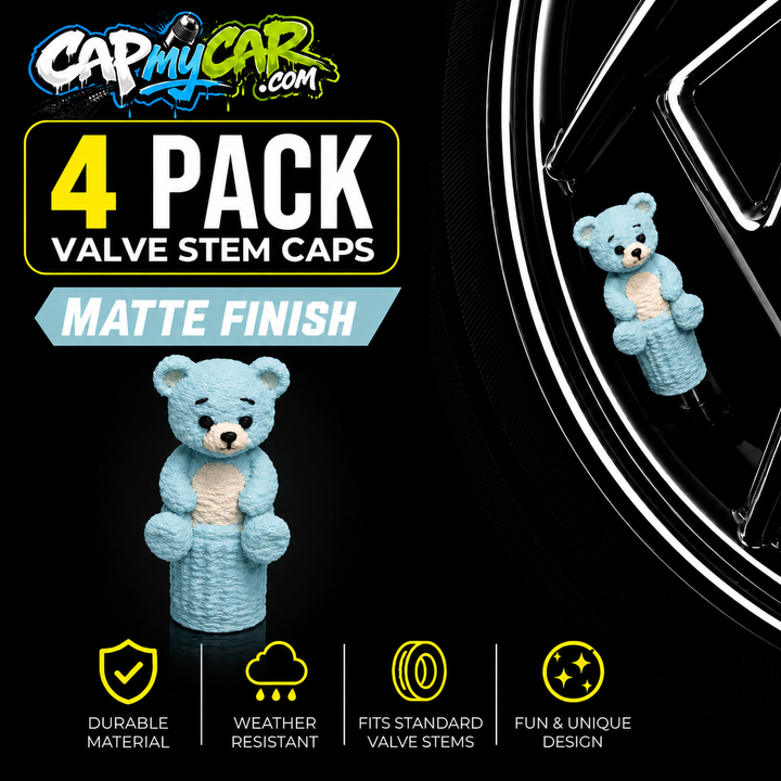 Matte Teddy Bear Valve Stem Caps (4 Pack)