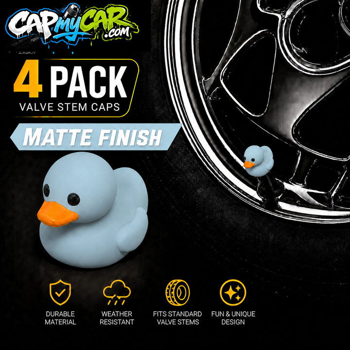Duck Valve Stem Caps – Matte Finish Rubber Duck Tire Caps (4 Pack)
