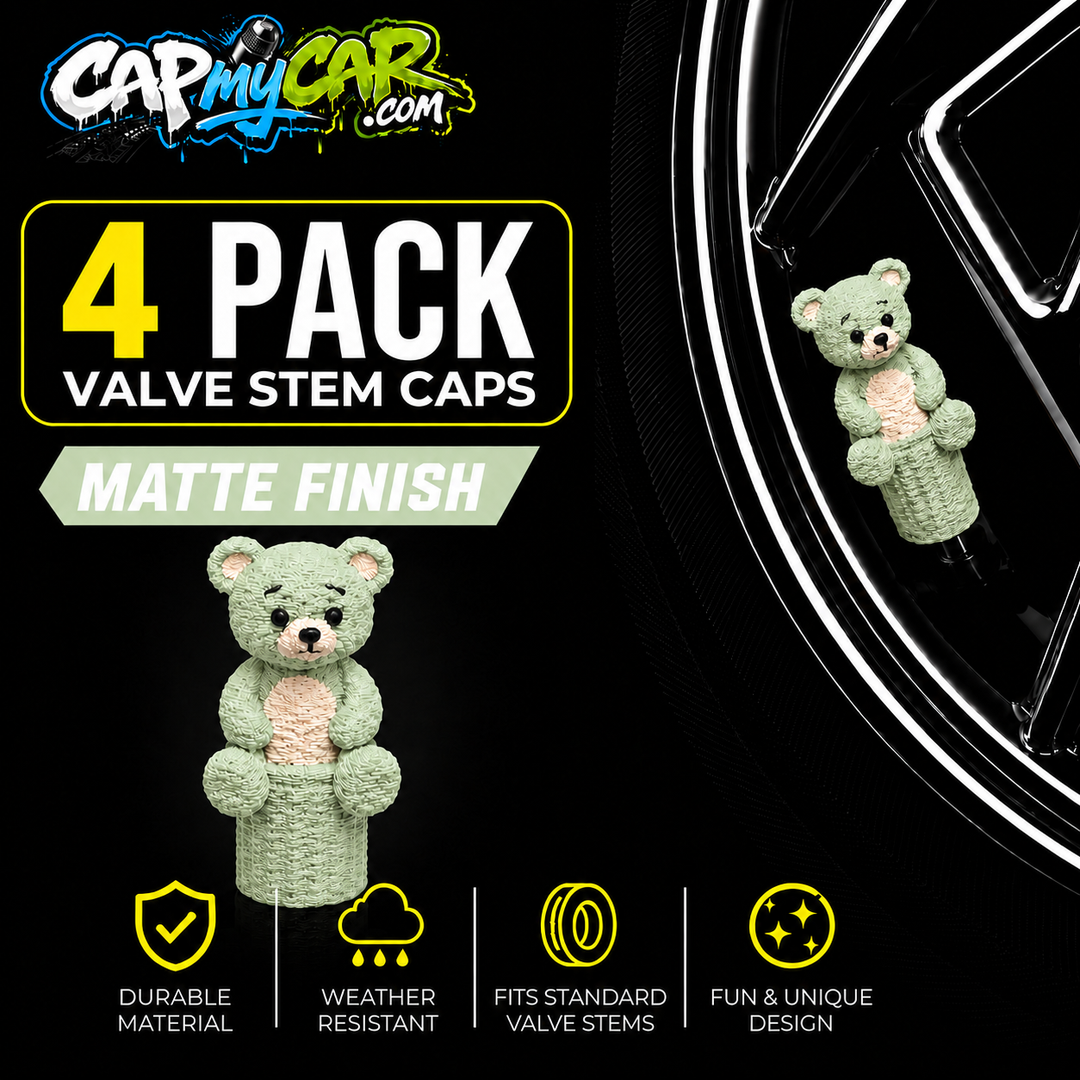 Matte Teddy Bear Valve Stem Caps (4 Pack)