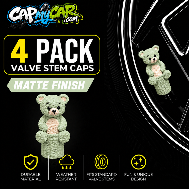 Matte Teddy Bear Valve Stem Caps (4 Pack)