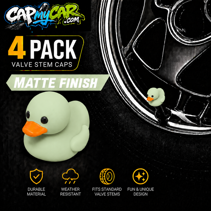 Duck Valve Stem Caps – Matte Finish Rubber Duck Tire Caps (4 Pack)