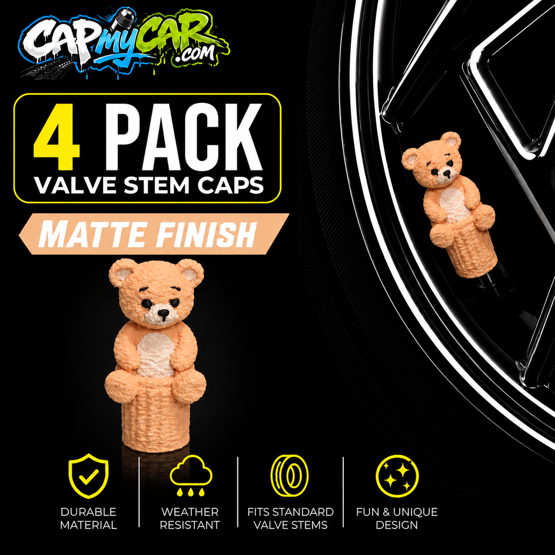 Matte Teddy Bear Valve Stem Caps (4 Pack)