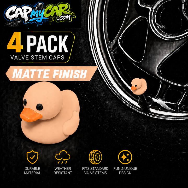 Duck Valve Stem Caps – Matte Finish Rubber Duck Tire Caps (4 Pack)
