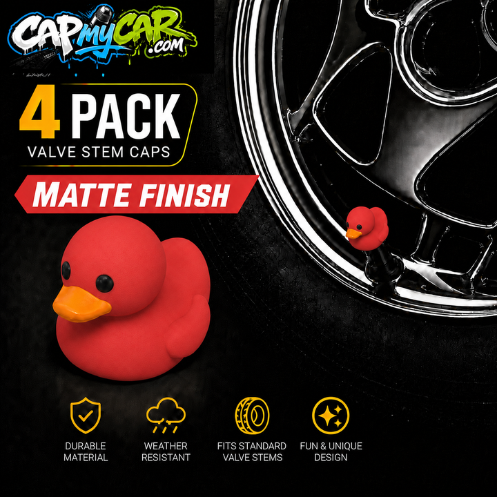 Duck Valve Stem Caps – Matte Finish Rubber Duck Tire Caps (4 Pack)