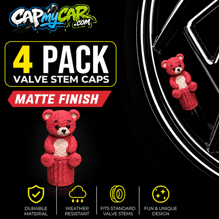 Matte Teddy Bear Valve Stem Caps (4 Pack)