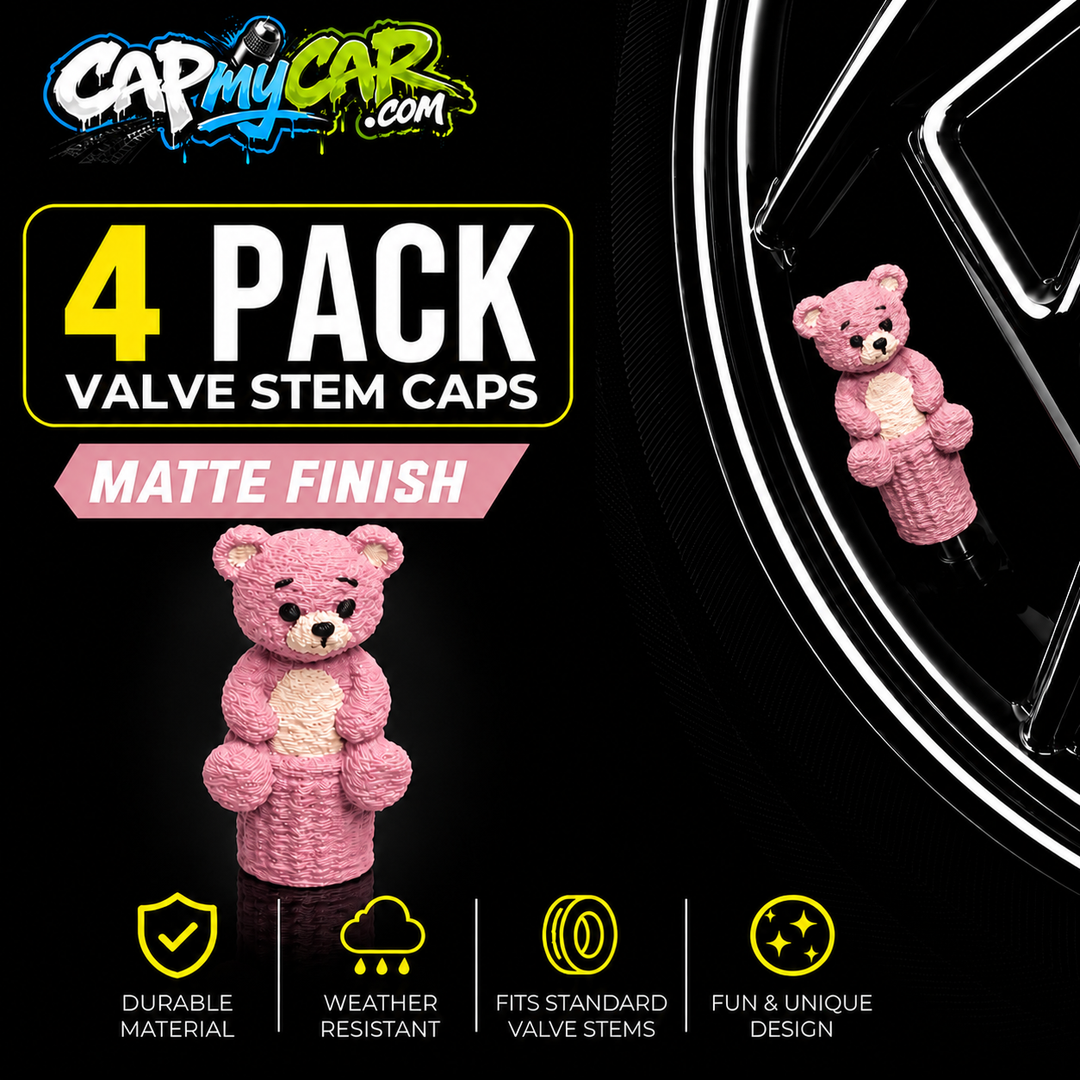 Matte Teddy Bear Valve Stem Caps (4 Pack)