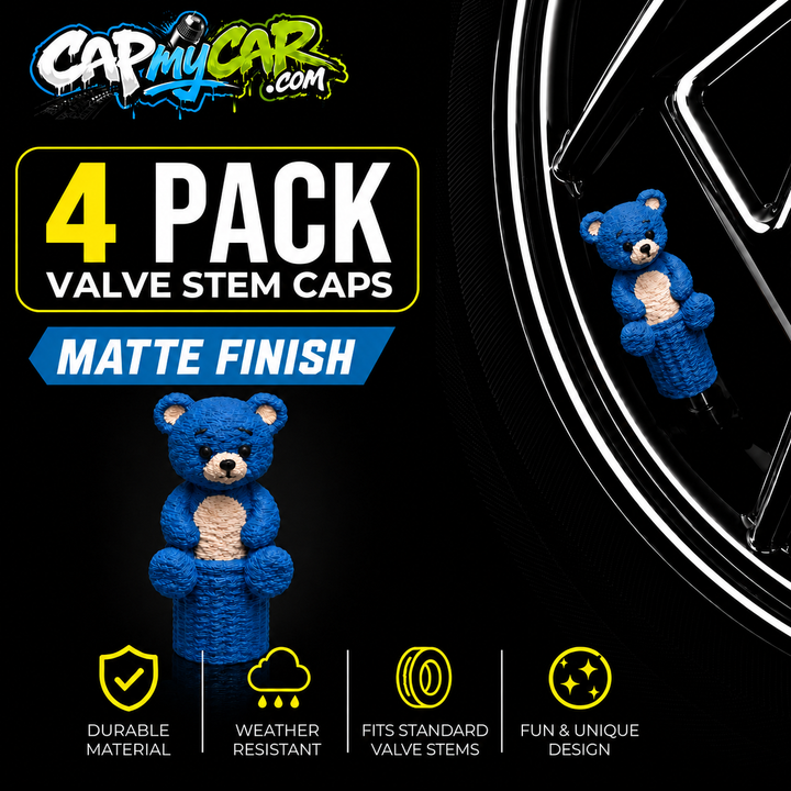 Matte Teddy Bear Valve Stem Caps (4 Pack)