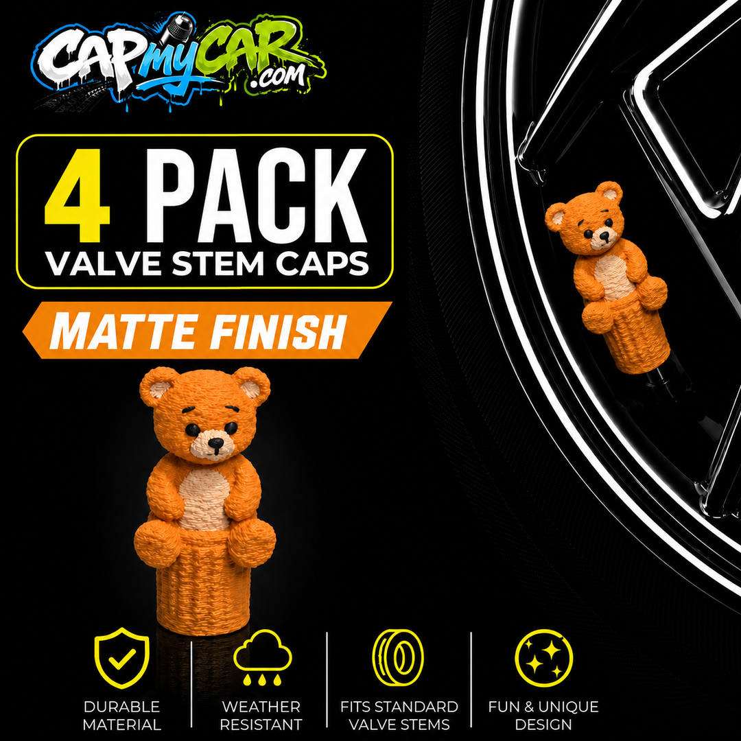 Matte Teddy Bear Valve Stem Caps (4 Pack)