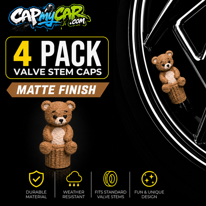 Matte Teddy Bear Valve Stem Caps (4 Pack)