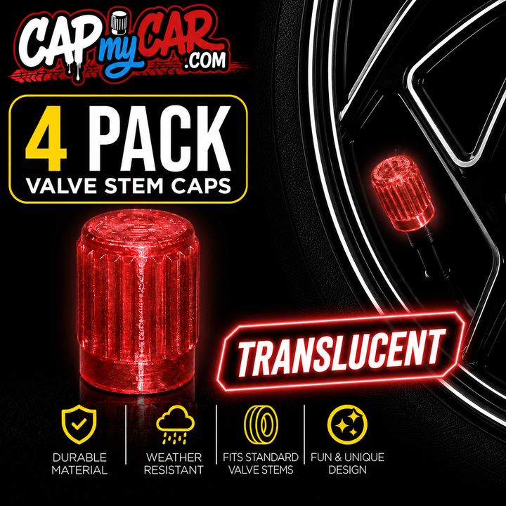 Translucent Tire Valve Stem Caps – Clear Colored 4 Pack | Cap My Car