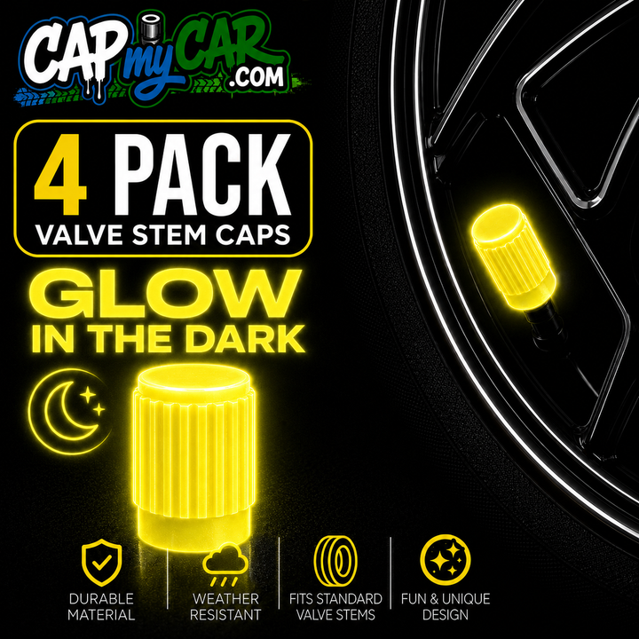Glow in the Dark Tire Valve Stem Caps – Neon 4 Pack | Cap My Car