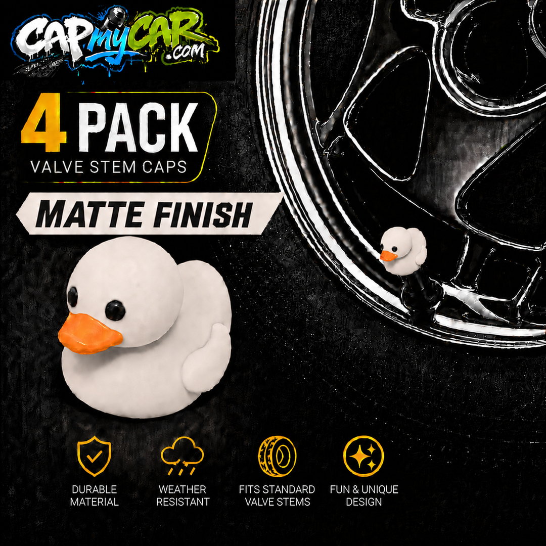Duck Valve Stem Caps – Matte Finish Rubber Duck Tire Caps (4 Pack)