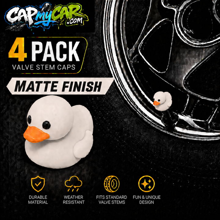 Duck Valve Stem Caps – Matte Finish Rubber Duck Tire Caps (4 Pack)