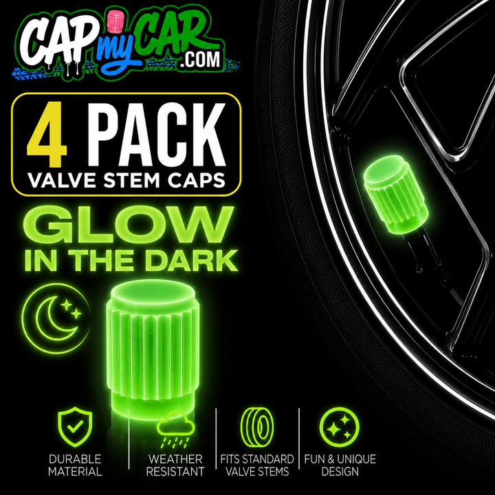 Glow in the Dark Tire Valve Stem Caps – Neon 4 Pack | Cap My Car
