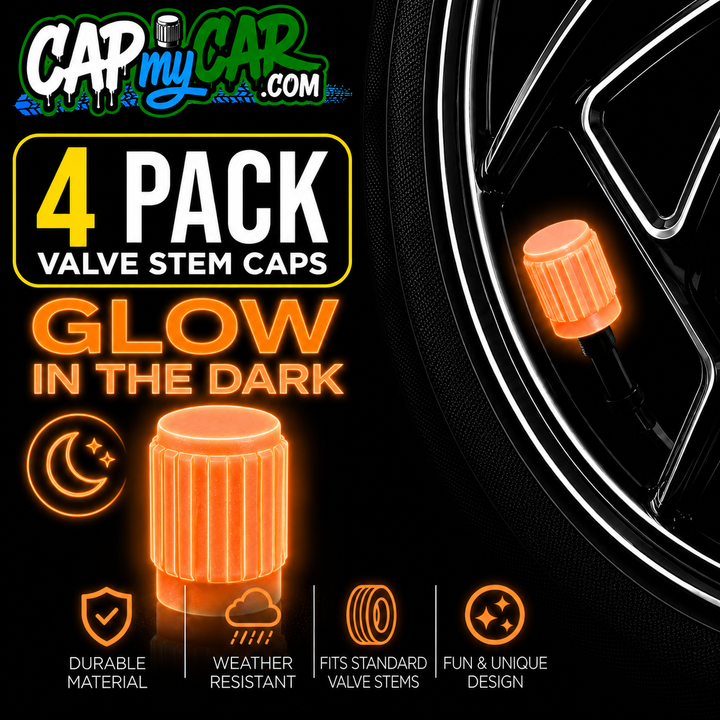 Glow in the Dark Tire Valve Stem Caps – Neon 4 Pack | Cap My Car