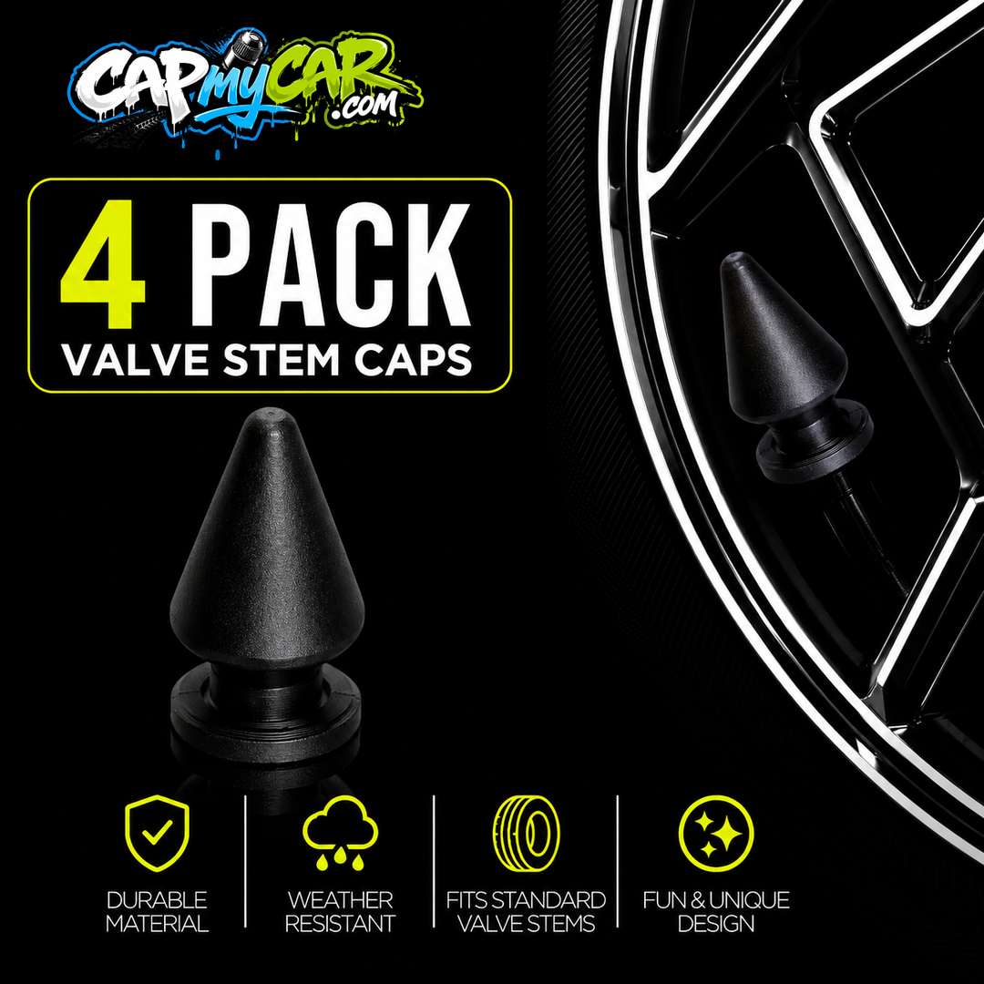 Plug Style Novelty Valve Stem Caps – Black 4 Pack