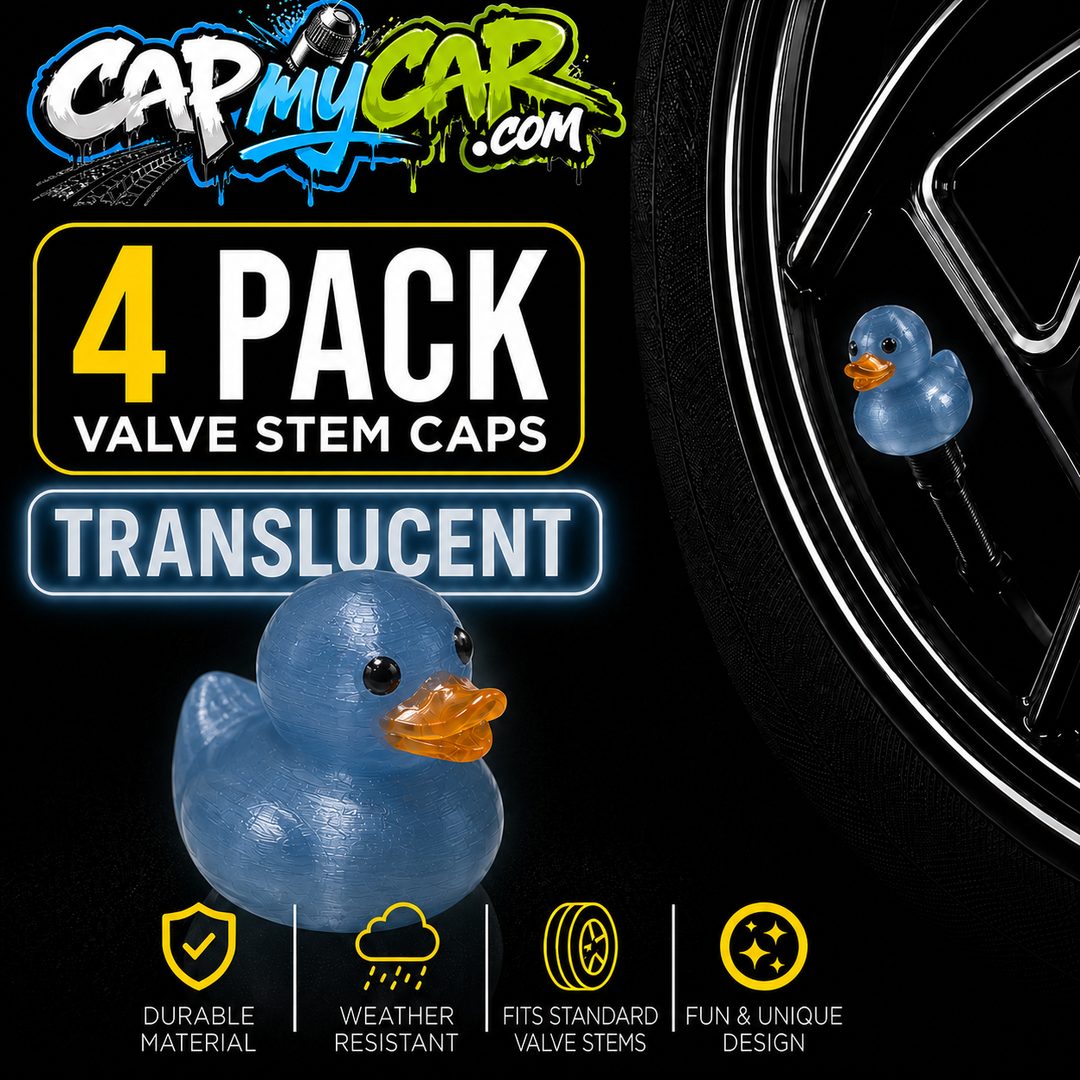 Translucent Rubber Duck Valve Stem Caps (4 Pack) – Clear Color Duck Tire Valve Covers for Cars, Trucks, Jeeps, Bikes &amp; SUVs