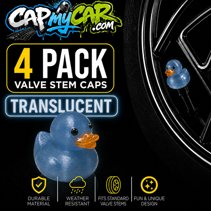 Translucent Rubber Duck Valve Stem Caps (4 Pack) – Clear Color Duck Tire Valve Covers for Cars, Trucks, Jeeps, Bikes &amp; SUVs