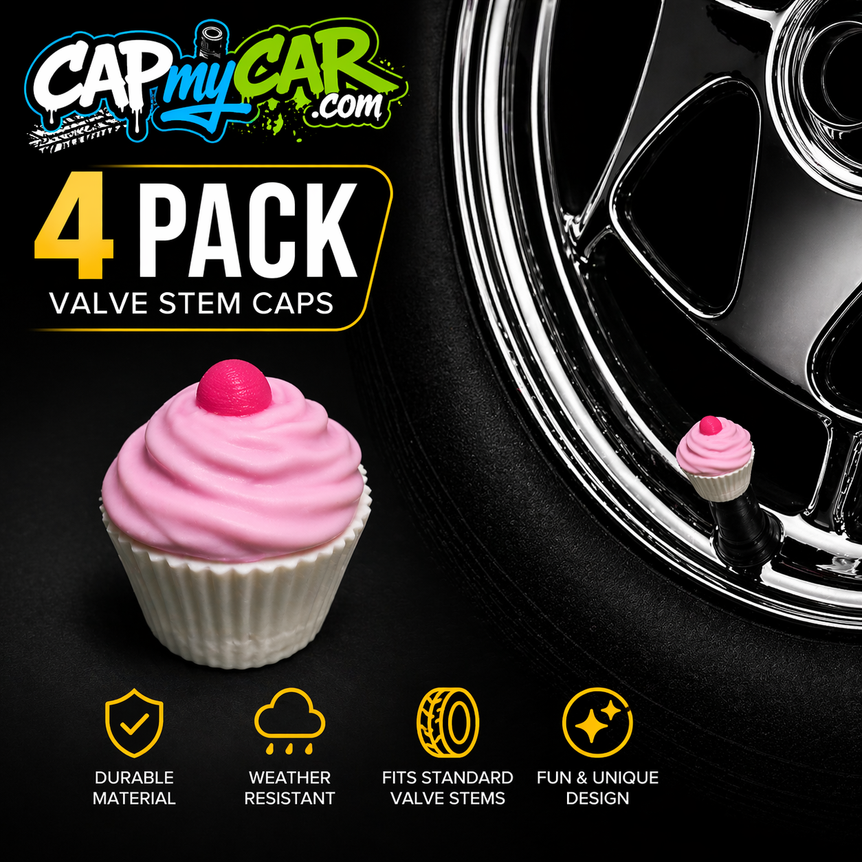 Cupcake Cute Novelty Tire Valve Stem Caps 4 Pack | Cap My Car
