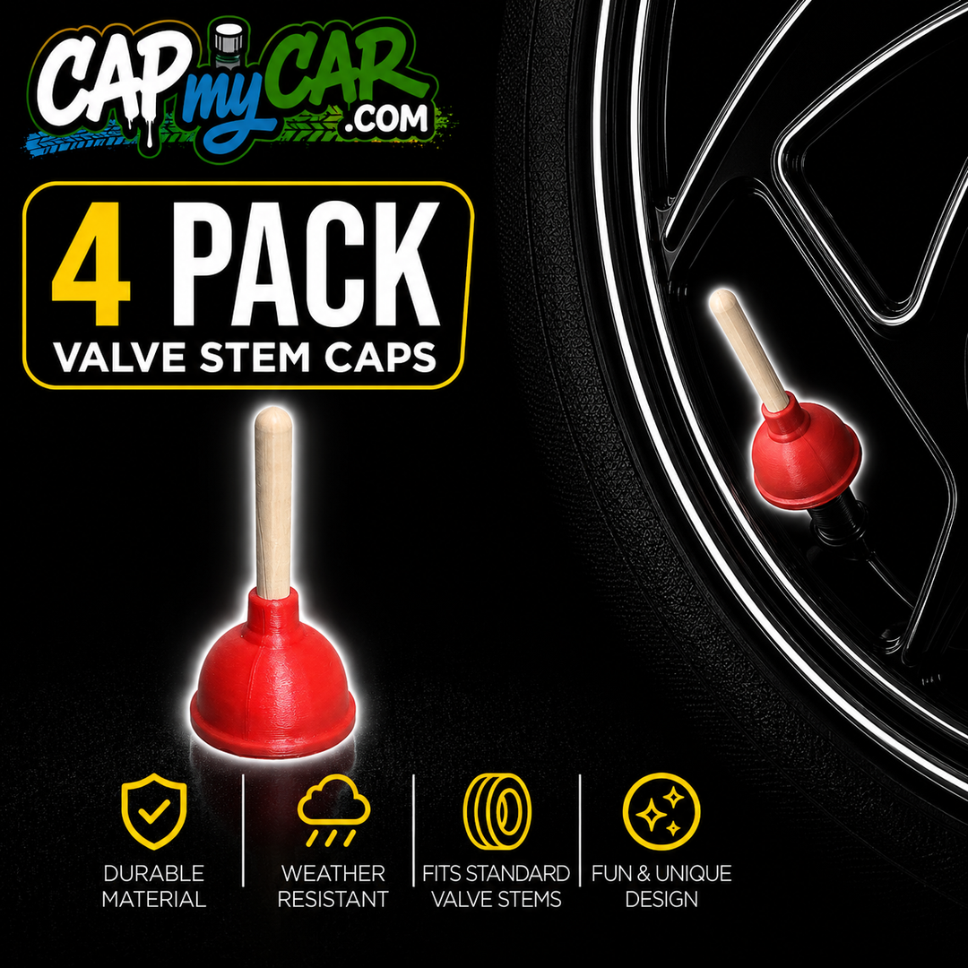 Plunger Funny Novelty Tire Valve Stem Caps – Toilet 4 Pack | Cap My Car