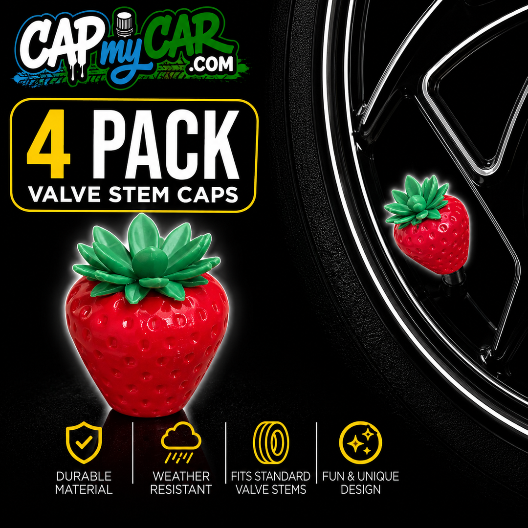 Strawberry Cute Novelty Tire Valve Stem Caps – Fruit 4 Pack | Cap My Car