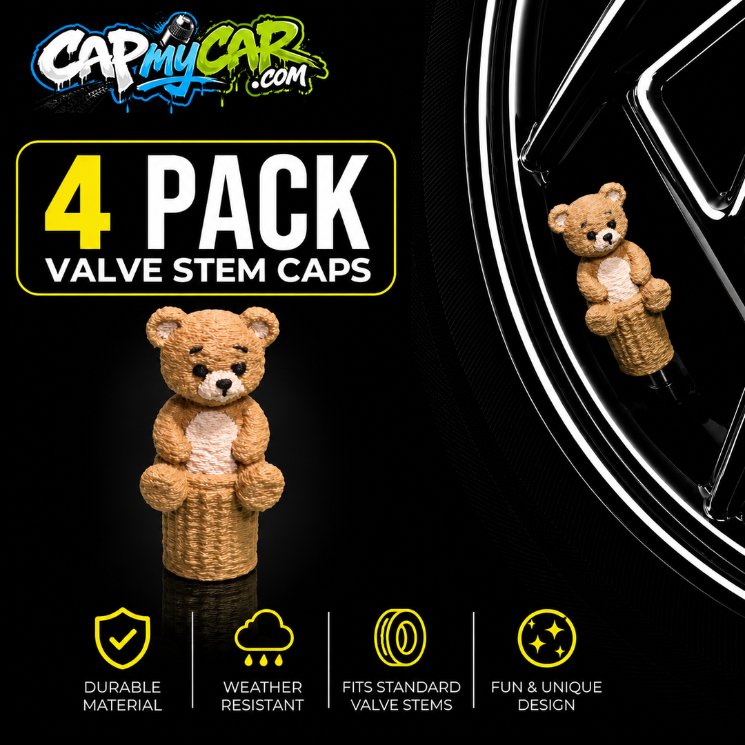 Teddy Bear Valve Stem Caps (4 Pack)