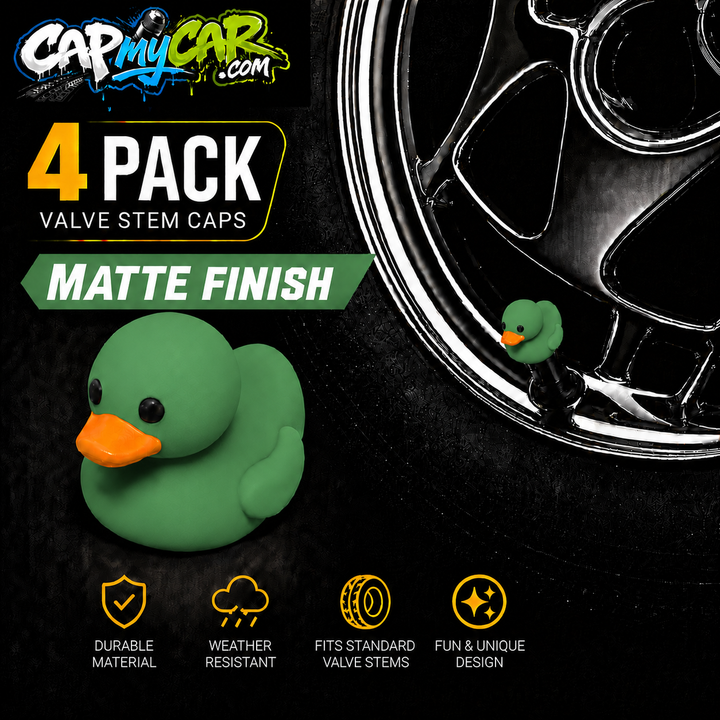 Duck Valve Stem Caps – Matte Finish Rubber Duck Tire Caps (4 Pack)