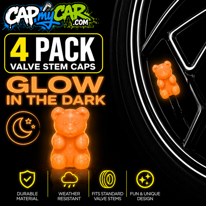 Glow in the Dark Gummy Bear Valve Stem Caps (4 Pack)