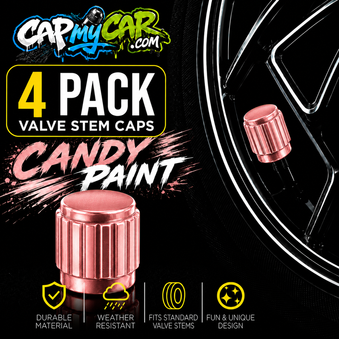 Candy Paint Valve Stem Caps (4 Pack) – Metallic Custom Tire Valve Covers for Cars, Trucks &amp; Bikes