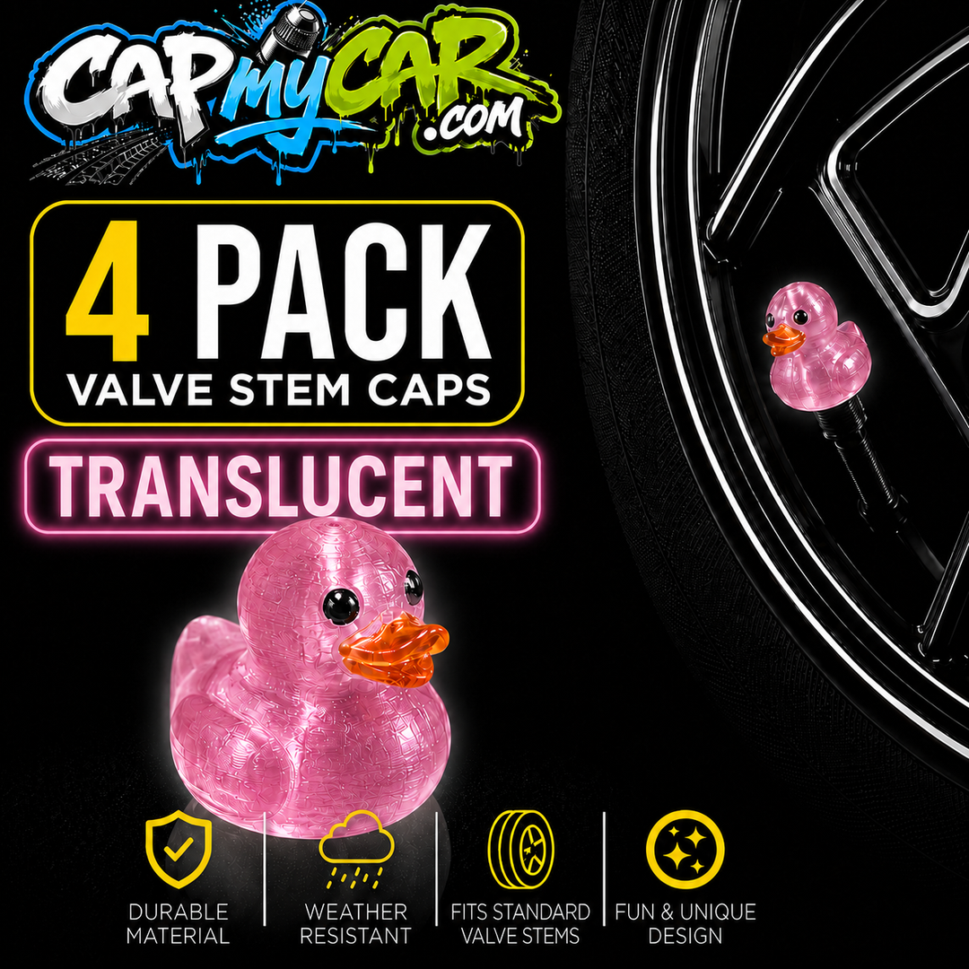 Translucent Rubber Duck Valve Stem Caps (4 Pack) – Clear Color Duck Tire Valve Covers for Cars, Trucks, Jeeps, Bikes &amp; SUVs