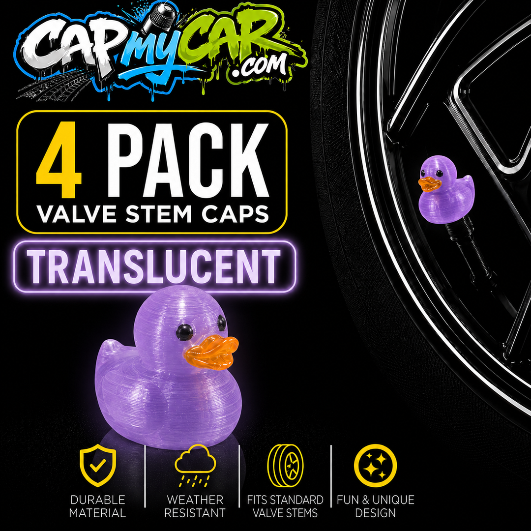 Translucent Rubber Duck Valve Stem Caps (4 Pack) – Clear Color Duck Tire Valve Covers for Cars, Trucks, Jeeps, Bikes &amp; SUVs