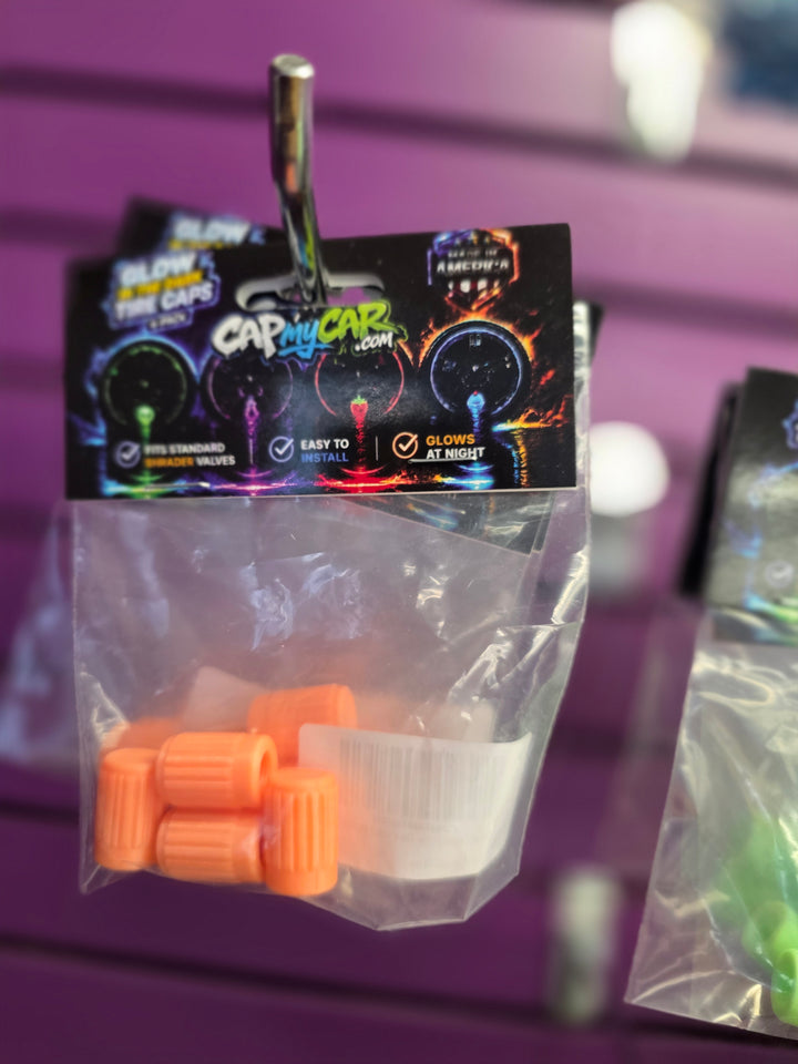 Glow in the Dark Valve Stem Caps – Neon 4 Pack