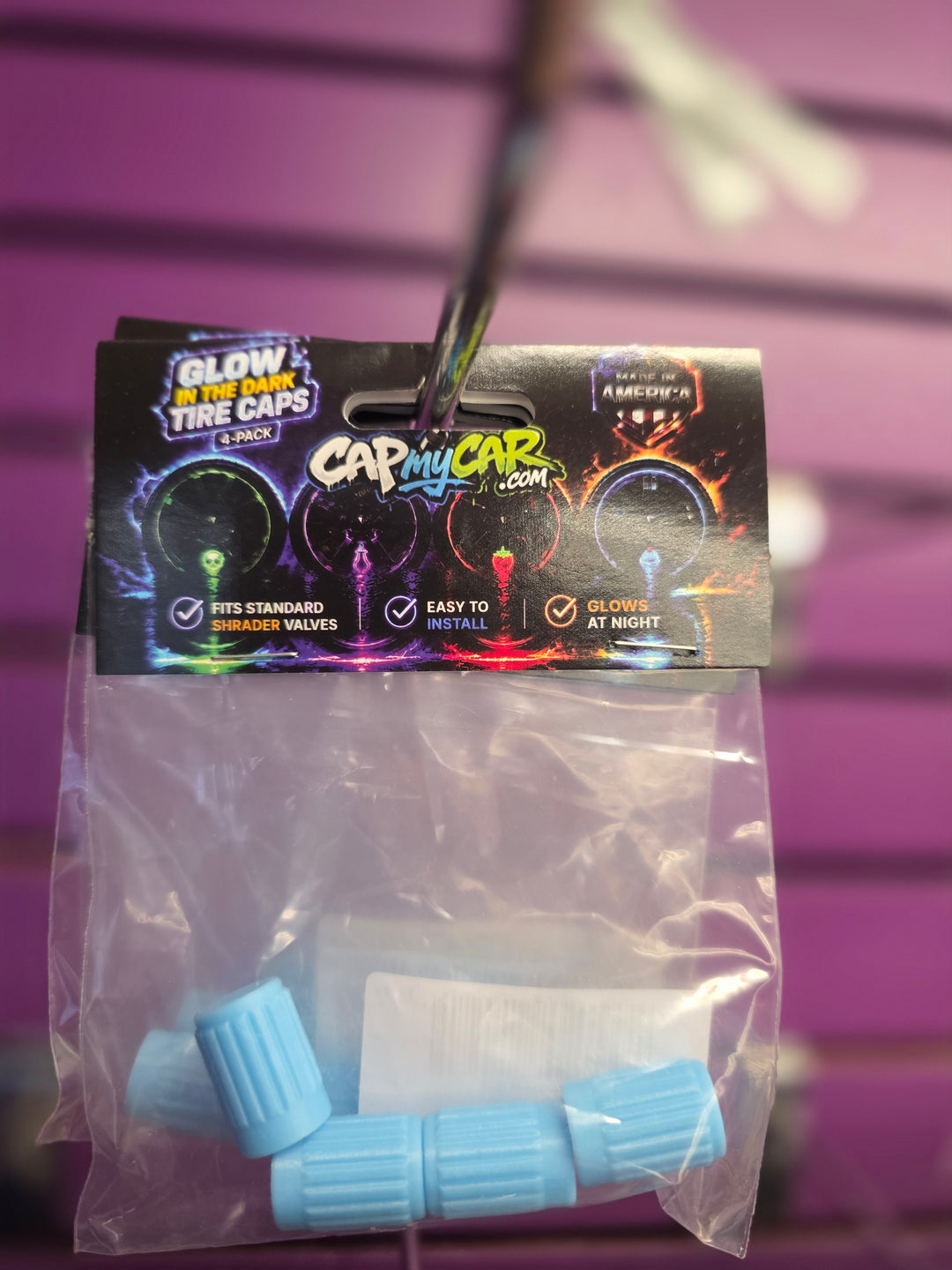 Glow in the Dark Valve Stem Caps – Neon 4 Pack