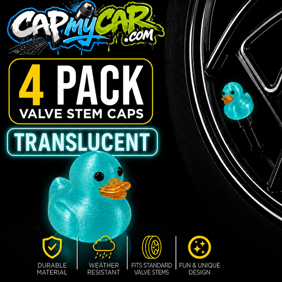 Translucent Rubber Duck Valve Stem Caps (4 Pack) – Clear Color Duck Tire Valve Covers for Cars, Trucks, Jeeps, Bikes &amp; SUVs