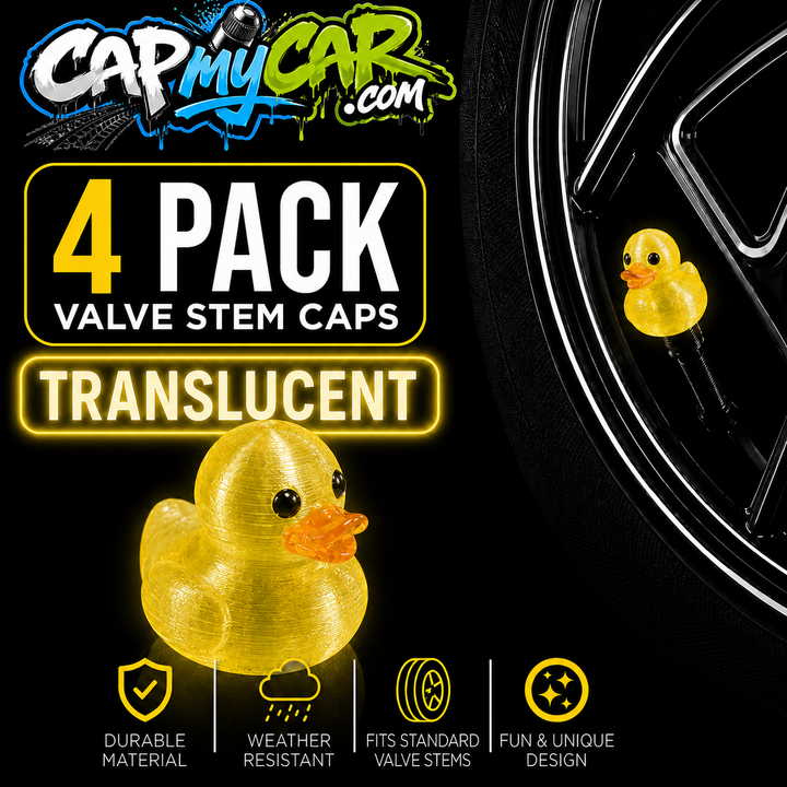 Translucent Rubber Duck Valve Stem Caps (4 Pack) – Clear Color Duck Tire Valve Covers for Cars, Trucks, Jeeps, Bikes &amp; SUVs